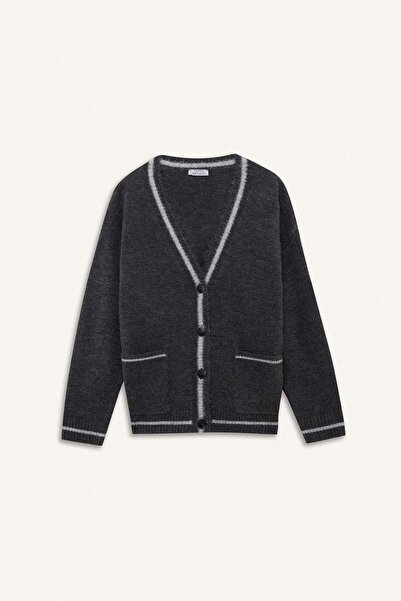 DeFacto Back to School Coool Oversize Wide Fit V-Neck Cardigan F9556Ax25Wn