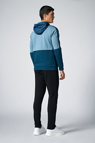 bilcee Erkek Mavi Kapüşonlu Likralı Pamuklu Eşofman Takım 1525