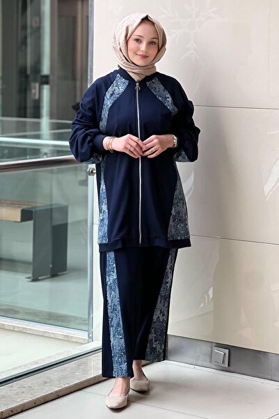 Ghisa Knitwear Collar Sequined Side Panel Cap Pants Set