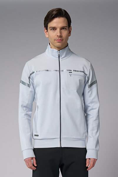 bilcee Ανδρικό σετ αθλητικής φόρμας από βαμβακερό γκρι γκρι γιακά λύκρα 3973