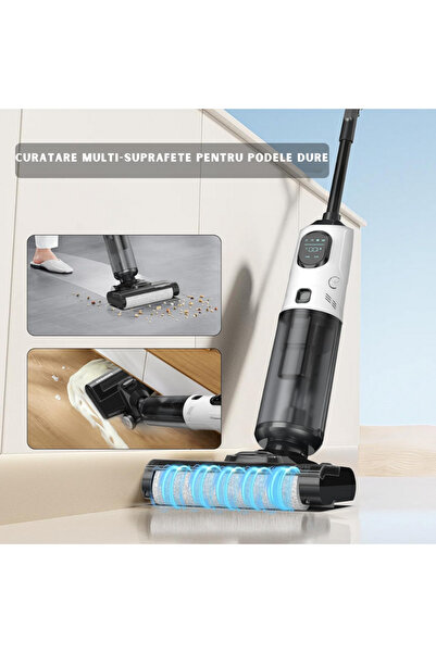ILA PRODUCT Aspirator vertical 2in1 fara fir, pardoseli dure, mop umed, rezervor dublu, alb
