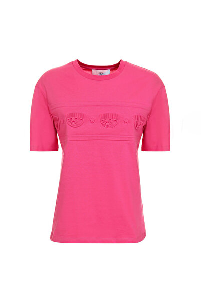 CHIARA FERRAGNI Yuvarlak Yaka Kabartma Fuşya Kadın T-Shirt 77CBHK09
