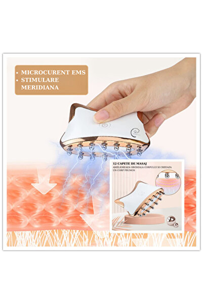 ILA PRODUCT Aparat masaj limfatic 2in1, EMS, 12 capete, scrapping rapid, portabil, USB, alb
