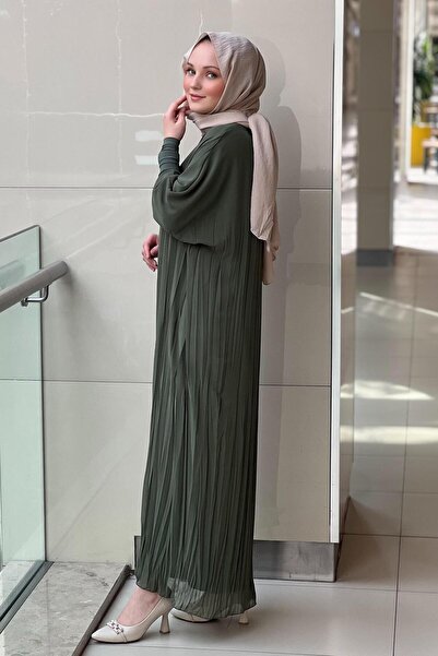 Ceremony Sandy Detailed Shirred Chiffon Dress with Sleeves