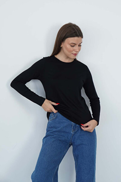 penyebizden Women's Crew Neck Viscose Lycra Long Sleeve T-Shirt-black