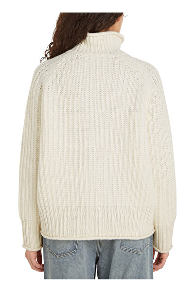 Tommy Hilfiger Balıkçı Yaka Standart Düz Ekru Kazak Kadın CHUNKY CARDIGAN STITCH M-NK SWT