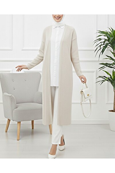 Modamorfo Довгий трикотажний светр з кишенями / Кардиган - З розрізами з боків / Камінь