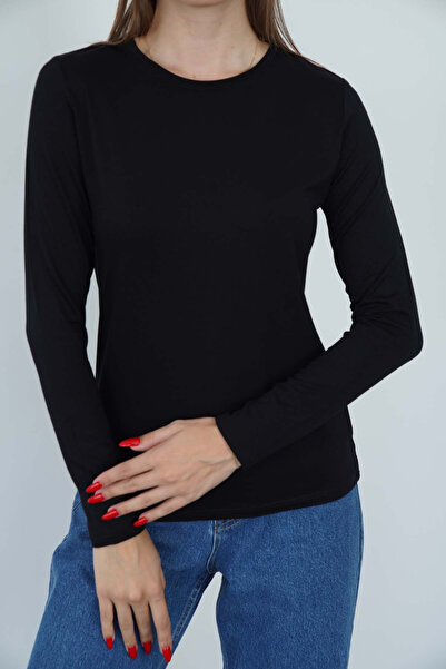 penyebizden Women's Crew Neck Viscose Lycra Long Sleeve T-Shirt-black