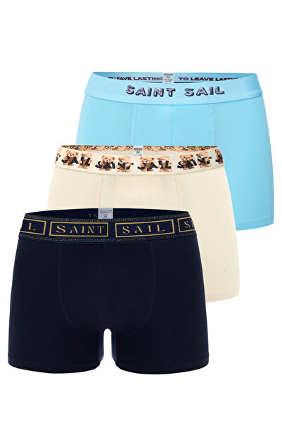 Saint Sail Pamuklu Likralı Esnek Kumaşlı Baskılı Renkli Desenli 3'lü Set Erke...