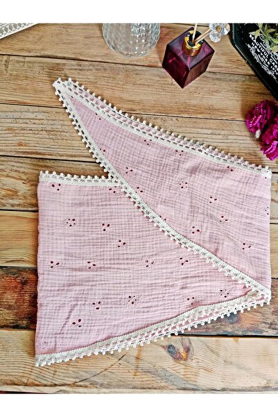 Mufincollection Pink Muslin Fabric Lace Neck Scarf | Handmade – Cotton