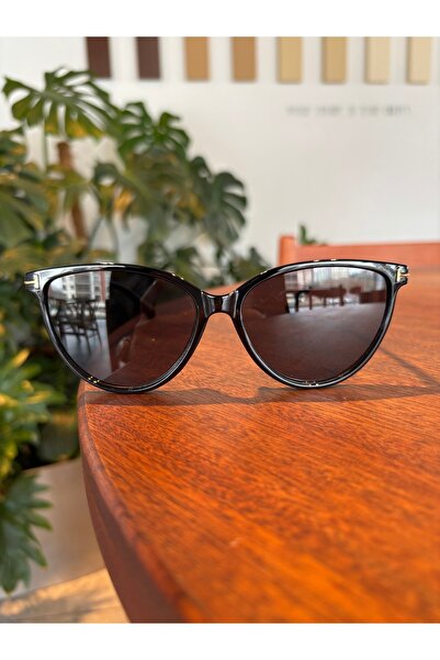 VEGA EYEWEAR Ena Black Cat Eye Slanted Black Glasses Sunglasses with Gold t A...