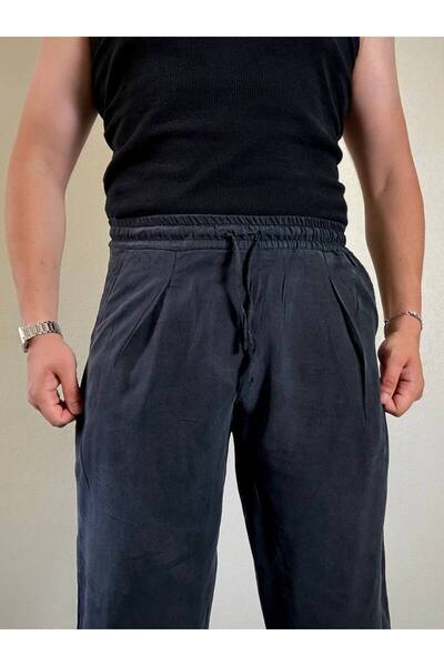 Arvens Navy Blue Ares Men's Summer Linen Trousers Breathable Fabric Relaxed Fit Modern Style Casual Style Suitable