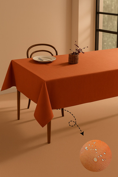 Soft Kare Panama Keteni Sıvı Geçirmez Kiremit Renk Masa Örtüsü