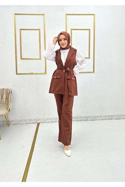 Moda Krash Poliviscon Striped Vest Suit