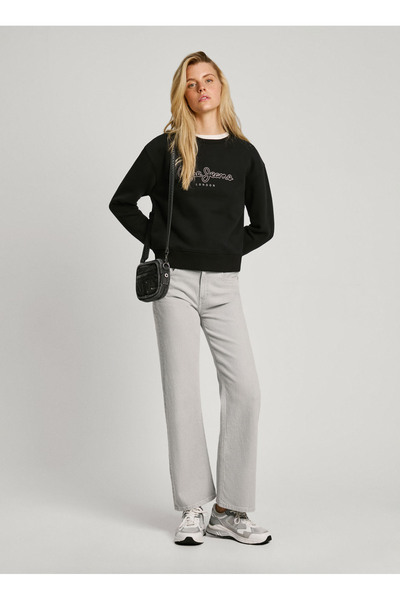 Pepe Jeans Yuvarlak Yaka Baskılı Siyah Kadın Sweatshırt PL581460