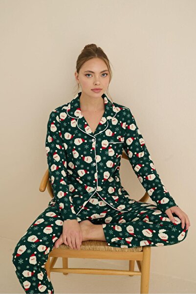 Mutlu City Γυναικείο σετ πιτζάμες Πρωτοχρονιάς με κουμπιά από μαλακό ύφασμα υψηλής ποιότητας 3026