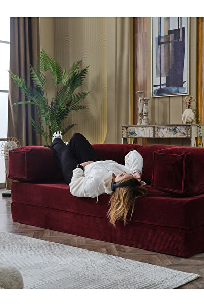 Dekoport Comfort Kanepe Yatak Olabilen Fitilli Kadife Yıkanır Silinir Aktivit...