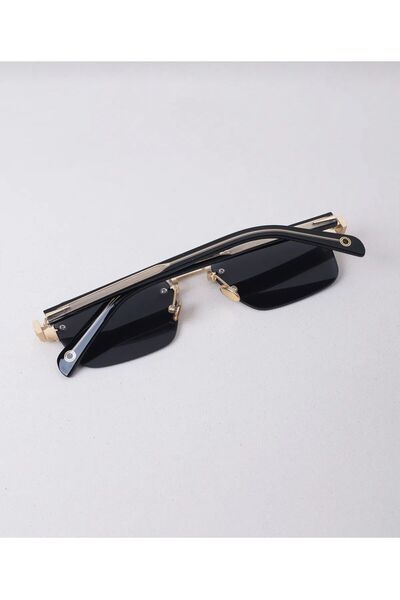 La sauvagine Gold Detailed Cornered Slim Unisex Sunglasses – Foldable Design