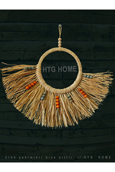 HTG HOME Bohem Duvar Süsü, Rafya Duvar Süsü, Balkon Dekorasyon, Hasır, İskand...
