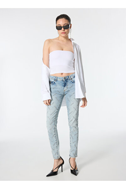 VERSACE JEANS COUTURE Yüksek Bel Dar Paça Standart İndigo Kadın Denim Pantolo...