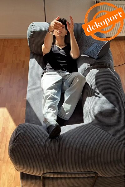 Dekoport Comfort Kanepe Yatak Olabilen Fitilli Kadife Yıkanır Silinir Aktivit...