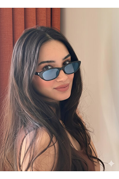 funeyes Aventino Siyah Çerçeve Mavi Cam Çekik Cat Eye Minik Çekik Trend Küçük...