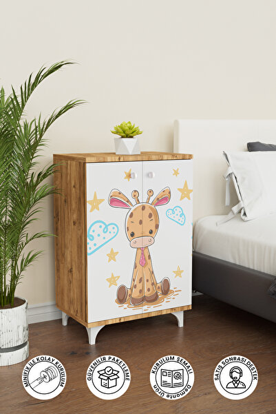 Hediyeler Kapında Bay Zürafa 2 Raflı Çocuk Odası Dolabı Çok Amaçlı Baskılı Oy...