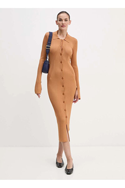 Patrizia Pepe Yuvarlak Yaka Kahve Uzun Kadın Elbise 8A1339