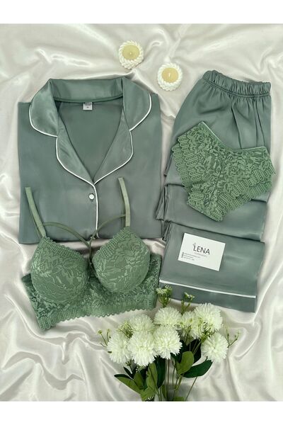 Lena Homewears Σετ Πιτζάμες Moment 4 σε Σατέν - Γυναικεία, Προίκα με Κουμπιά