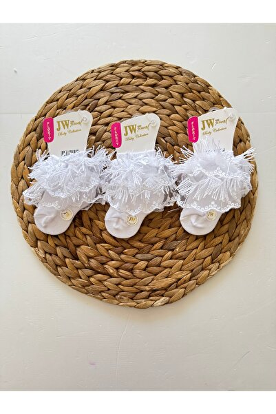 PİLEKİ BABY Set of 3 Combination Newborn Cotton Baby Girl Lace Frilly Booties