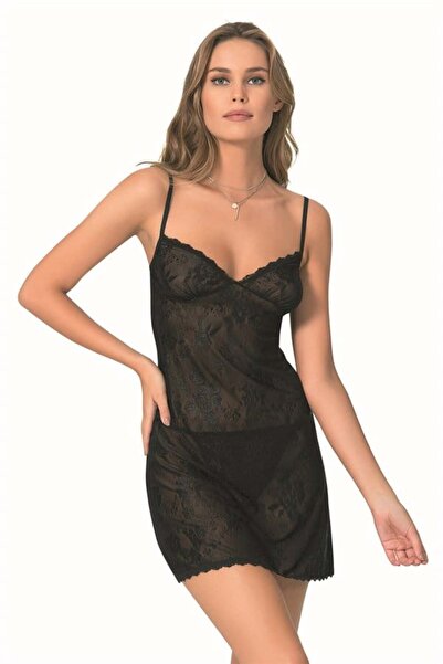 CHI'LA Collection Μαύρο κοντό ζακάρ νυχτικό