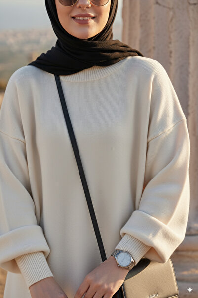 K-ODEA BUTİK Cream Balloon Collar Knit Sweater