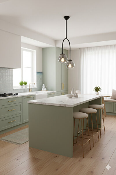 Luzarana Mira Avize Modern Metal 2’li Siyah Avize Füme Renk Cam Başlıklı Salo...