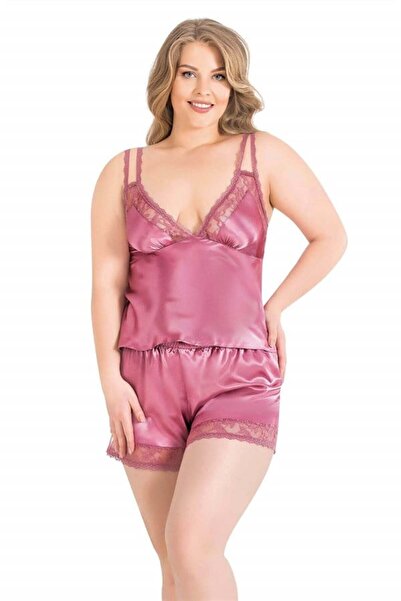 CHI'LA Collection Set de pantaloni scurți Babydoll din satin Dusty Rose Plus ...