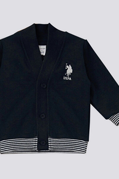 U.S. Polo Assn. U.S. Polo Assn Lacivert Melanj Çıtçıtlı Çizgili Ribana Detay Bebek 3Lü Takım