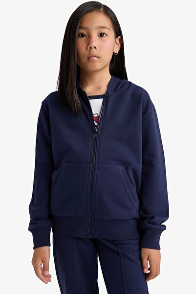 DeFacto Дівчачий базовий прямий капюшон зі шкіряною застібкою на блискавці C8110A825AU