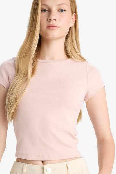 DeFacto Μπλουζάκι Coool Fitted Basic απλό κοντομάνικο μπλουζάκι με ραβδώσεις E0288AX25SM