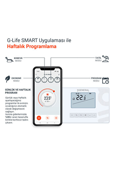 GENERAL Life Mitra HT300s RF Smart Kablosuz Wi-fi Akıllı Günlük Ve Haftalık Programlanabilir Oda Termostatı -Beyaz