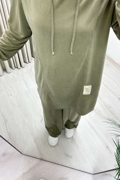 TRİPEN Summer Honeycomb Fabric Stitching Detailed Hooded Double Hijab Suit