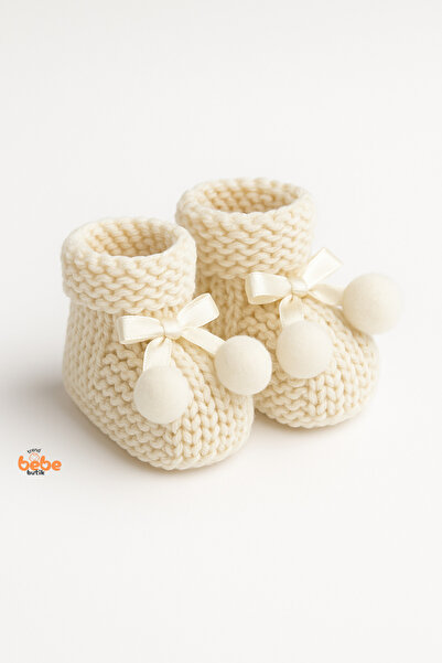 Trend Bebe Butik Kız Erkek Bebek Triko Patik – Ponponlu Fiyonklu Örgü Bebek Patik Çorap 1 Yaş Bebek Patiği