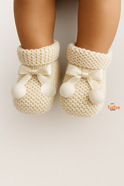 Trend Bebe Butik Kız Erkek Bebek Triko Patik – Ponponlu Fiyonklu Örgü Bebek Patik Çorap 1 Yaş Bebek Patiği