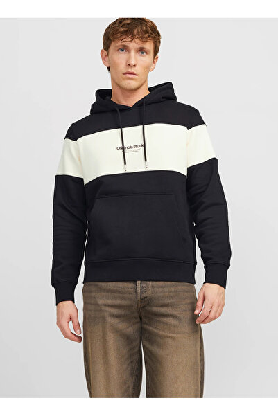 Jack & Jones Kapüşon Yaka Siyah Erkek Sweatshırt JORVESTERBRO BLOCK SWEAT HOO...
