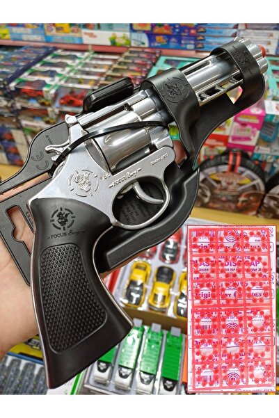 OYUNCAKSAHİLİ Kovboy Toplu Revolwer Sılah 27cm Gri Kapsul Tabanca Revolver Eğlenceli Yazlık Oyuncak