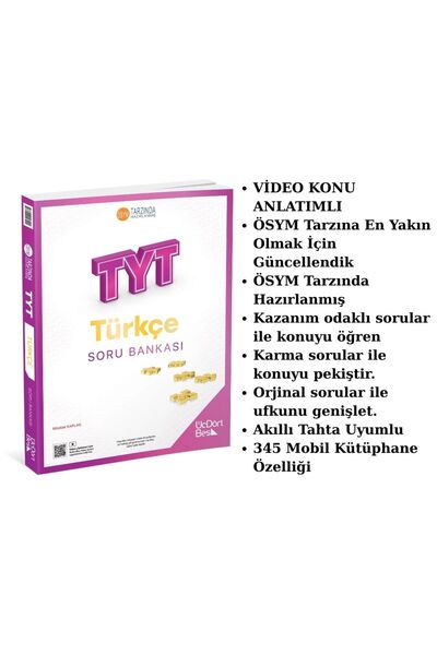 Üç Dört Beş Yayıncılık 345 Yayınları TYT Türkçe Soru Bankası - Yeni Nesil Güncel Müfredata Uygun