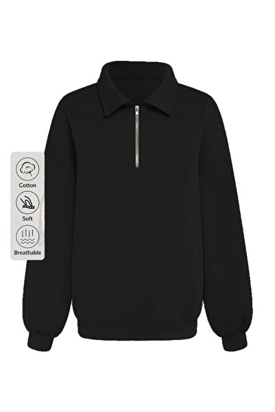 COMBİNE MİCHAİL Erkek Yarım Fermuar Regular Fit Sweatshirt Siyah