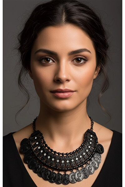 Rednose Siyah Para Aparatlı Kolye modern stil gece günlük abiye zarif şık ces...