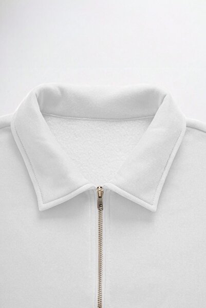 COMBİNE MİCHAİL White Men's Sweatshirt - Half Zipper, Regular Fit