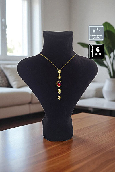 Miss TBee 🌠 'Y' Model Stone Steel Necklace 🎨 Red Gold