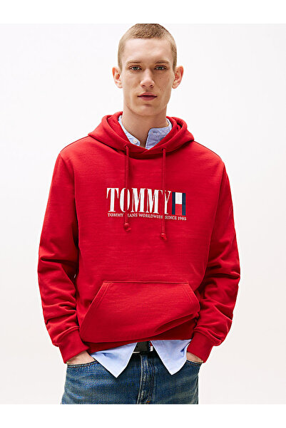 Tommy Hilfiger Erkek Kırmızı Kapüşonlu Üst