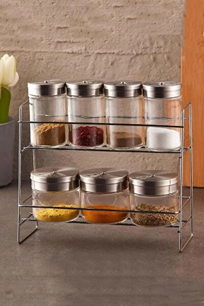MadaMelya Silva Metal Stand 8 Piece Glass Spice Set Md13810
